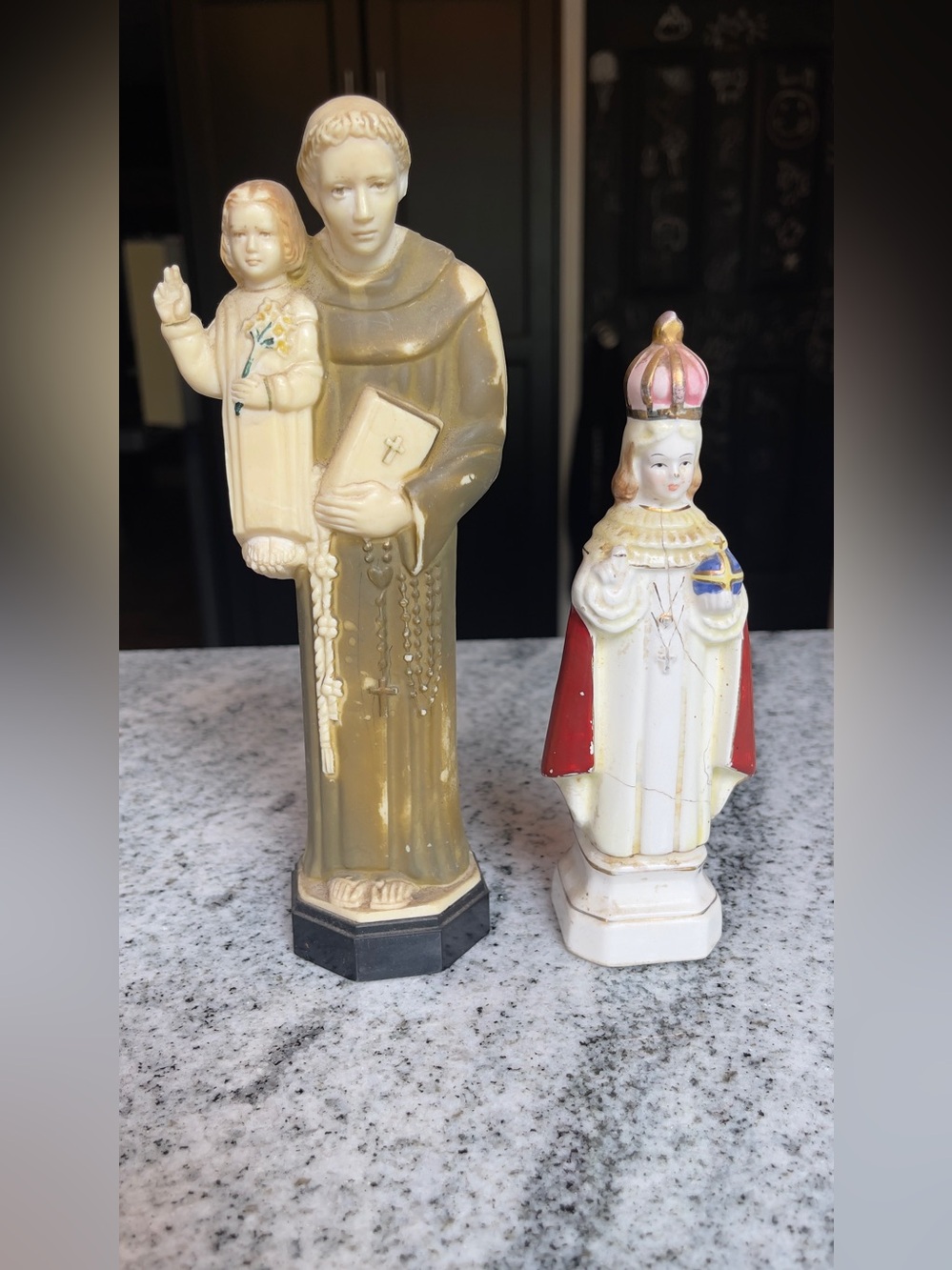 Vintage 1960's Infant Jesus of Prague 6"
& St Anthony 8 1/4 Religious Statues